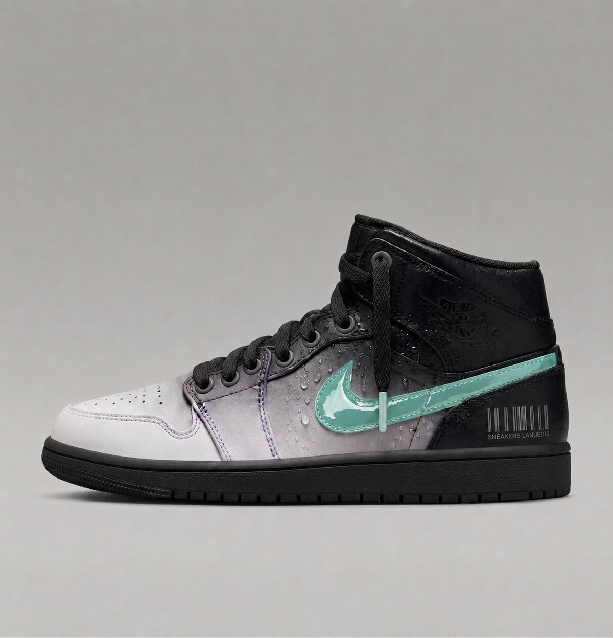 Jordan 1 Mid Morning Mist – Noir & Blanc – vue 3, création Sneakers Landers