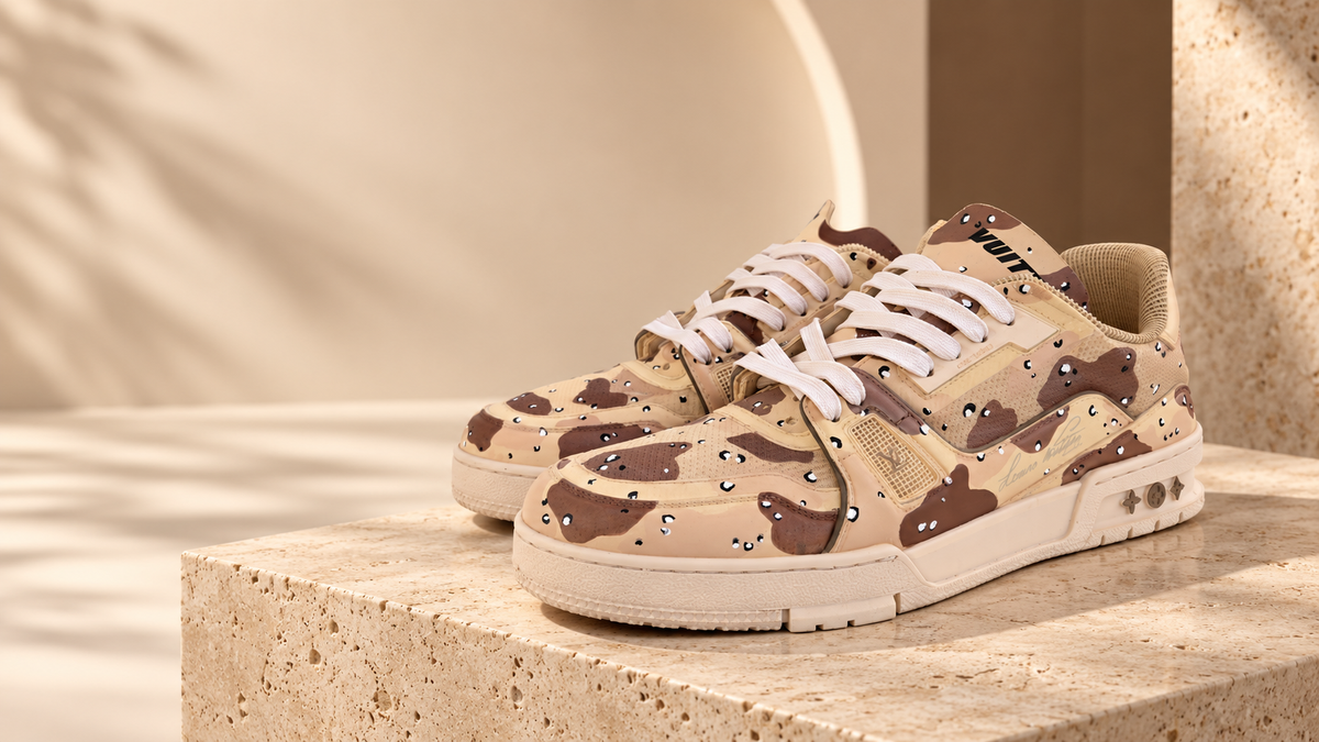 Sneakers Louis Vuitton sur mesure beige et chocolat – bannière Sneakers Landers