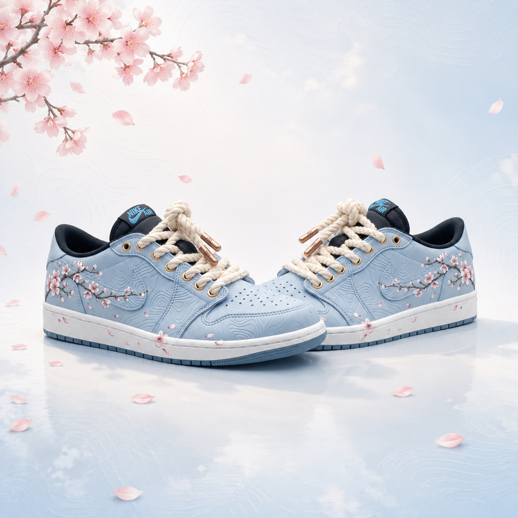 Nike Jordan 1 Low OG Sakura Sky – Bleu & Blanc – vue 1, création Sneakers Landers