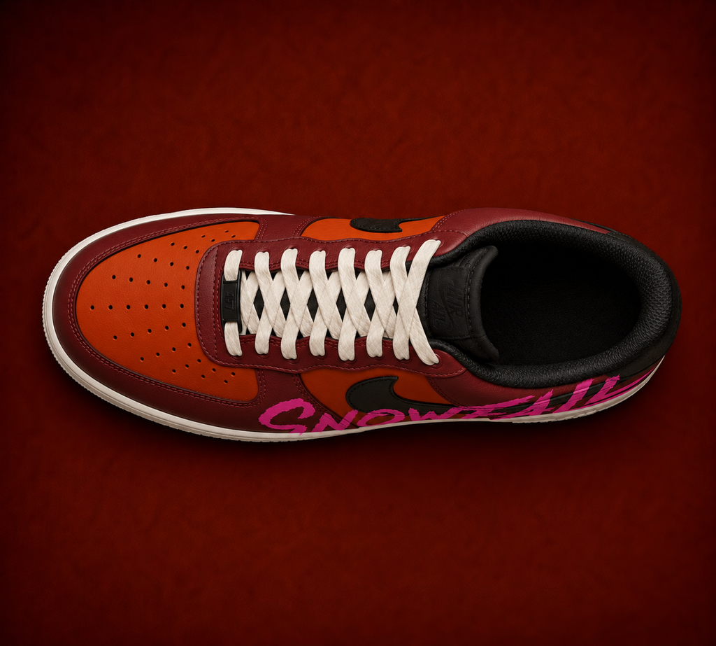 Nike Air Force 1 Snowfall – Rouge & Orange – vue 3, création Sneakers Landers