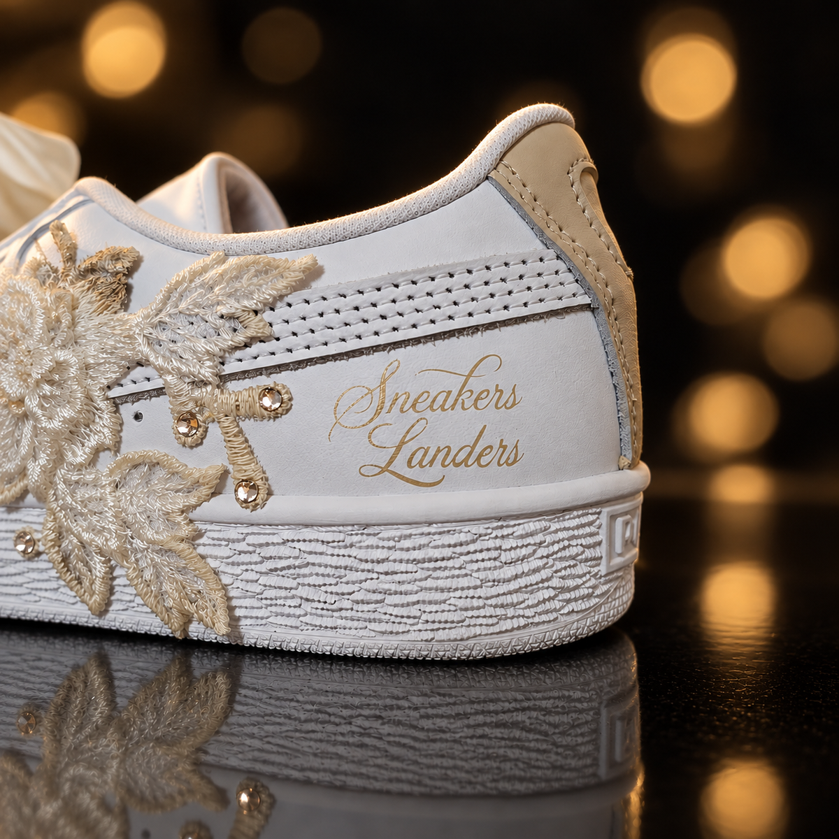 Puma Suede Fleurs de Champagne – Blanc & Champagne – vue 4, création Sneakers Landers