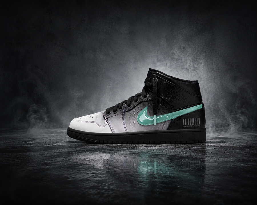 Jordan 1 Mid Morning Mist – Noir & Blanc – vue 1, création Sneakers Landers