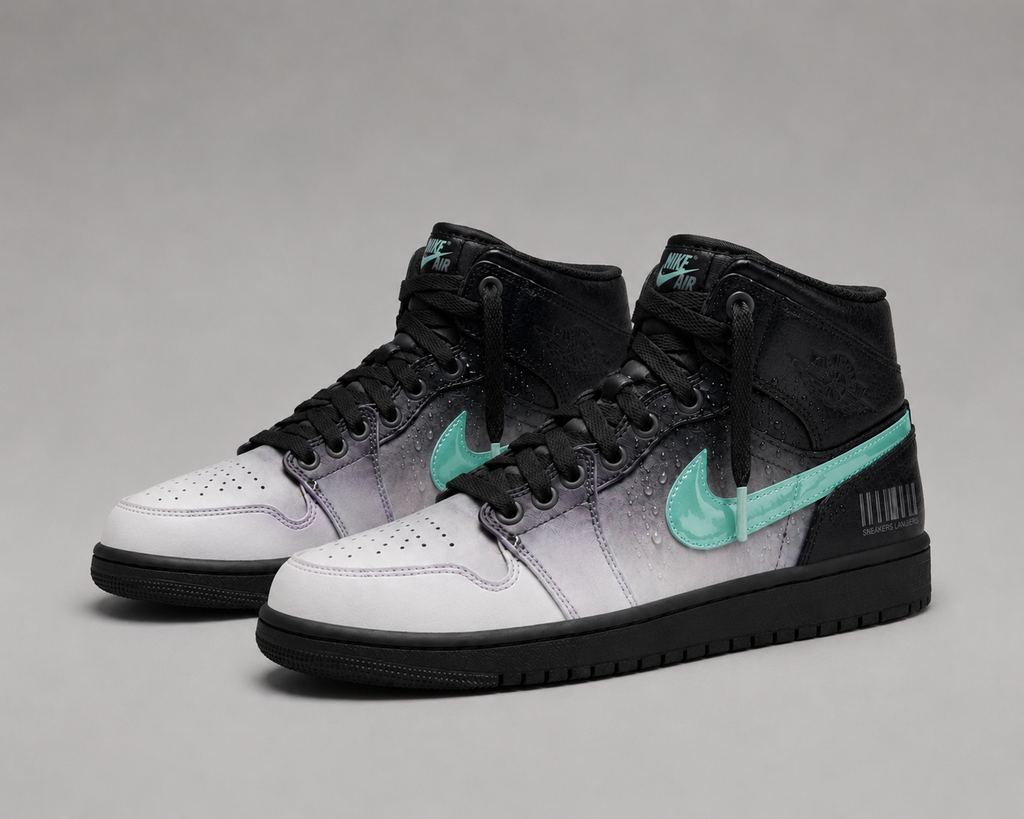 Jordan 1 Mid Morning Mist – Noir & Blanc – vue 2, création Sneakers Landers