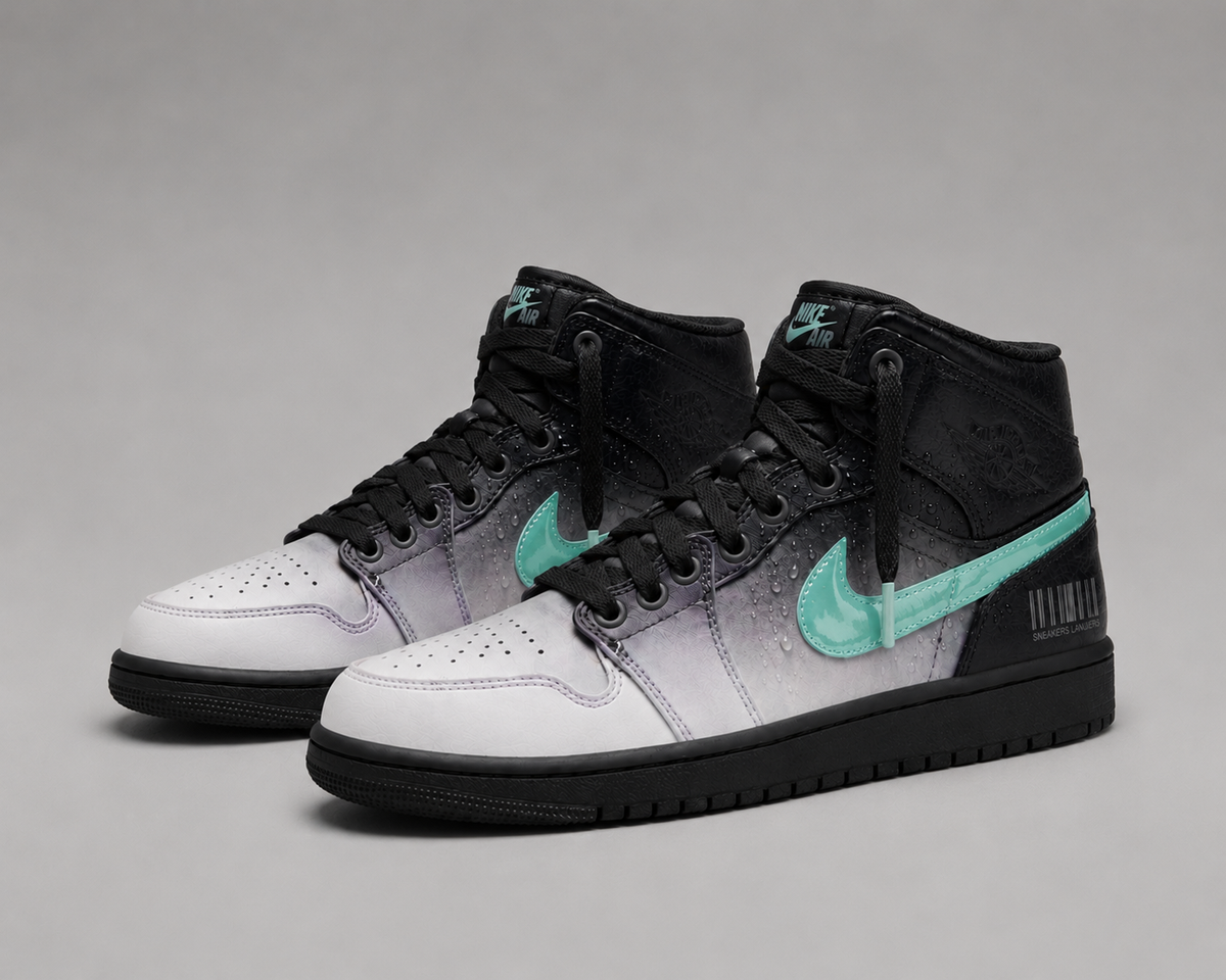 Jordan 1 Mid Morning Mist – Noir & Blanc – vue 2, création Sneakers Landers