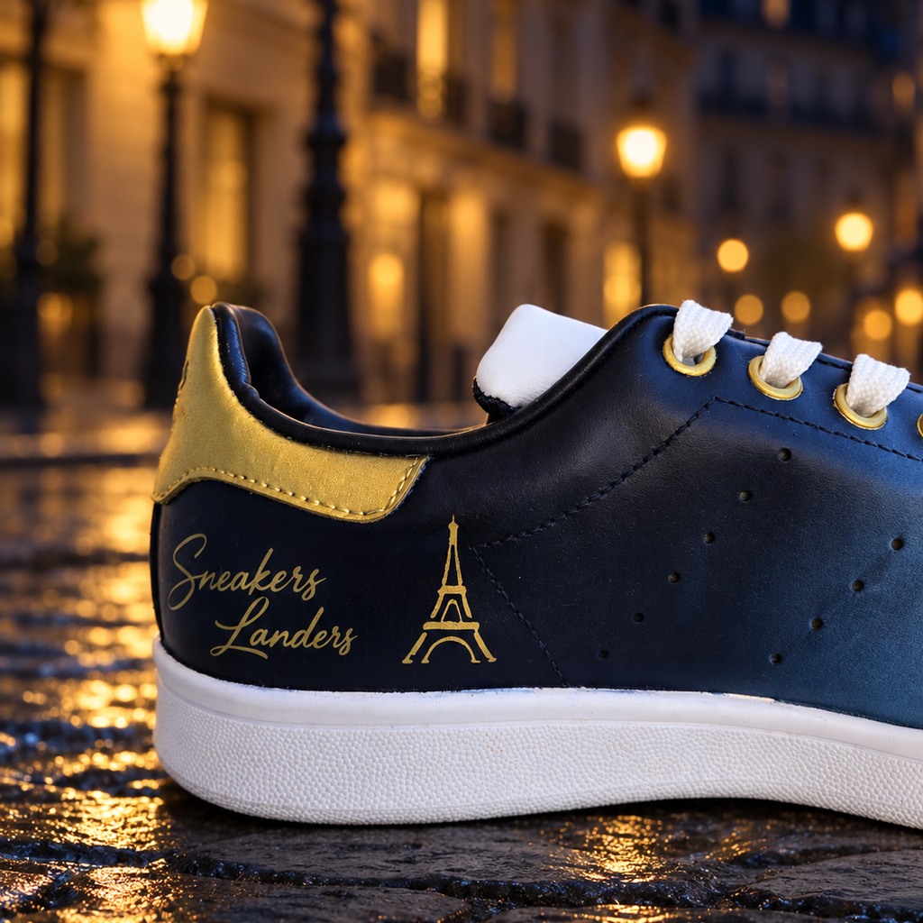Adidas Stan Smith Sneakers Custom Peintes Paris by Night – Bleu & Or