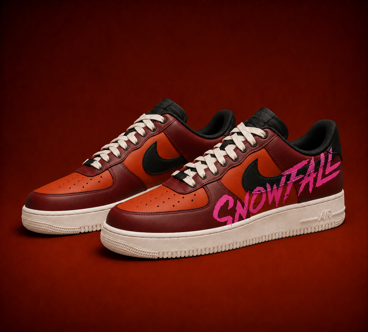 Nike Air Force 1 Snowfall – Rouge & Orange – vue 1, création Sneakers Landers