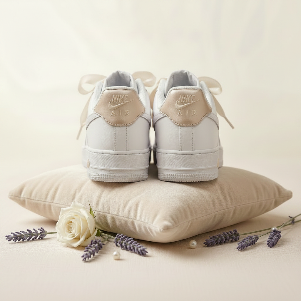 Nike Air Force 1 Wedding Force One Champagne – Blanc & Champagne – vue 2, création Sneakers Landers