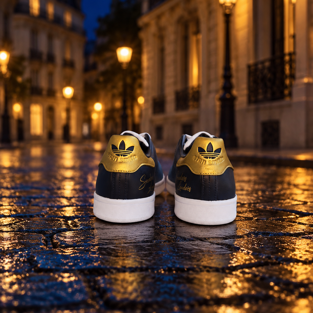 Adidas Stan Smith Sneakers Custom Peintes Paris by Night – Bleu & Or