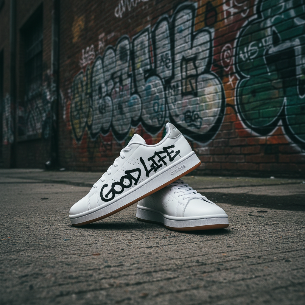 Adidas Court Bad Life Good Life – Noir & Blanc – vue 3, création Sneakers Landers