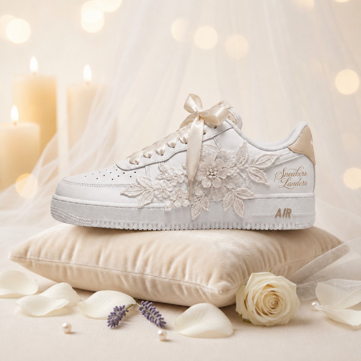 Nike Air Force 1 Wedding Force One Champagne – Blanc & Champagne – vue 1, création Sneakers Landers