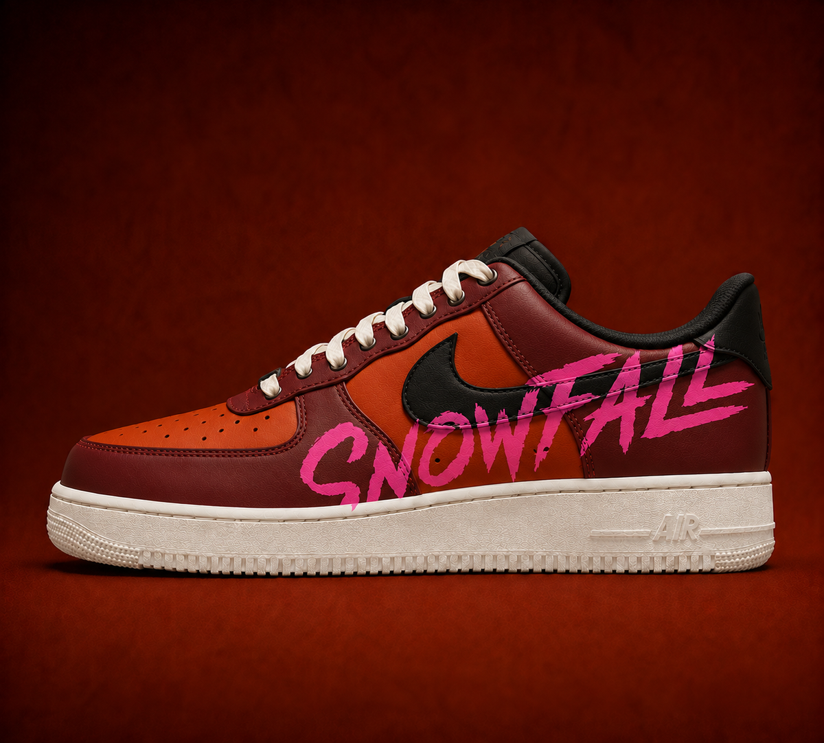 Nike Air Force 1 Snowfall – Rouge & Orange – vue 2, création Sneakers Landers