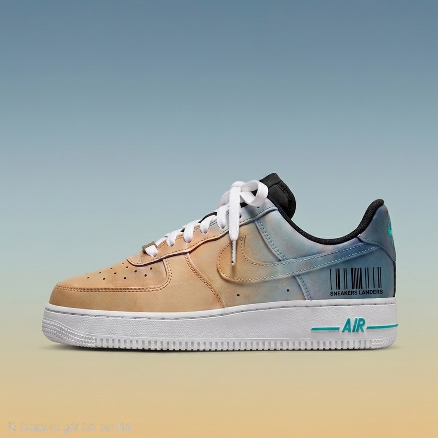 Nike Air Force 1 Horizon – Bleu & Sable – vue 1, création Sneakers Landers