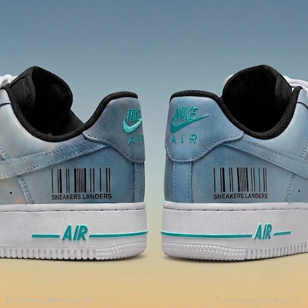 Nike Air Force 1 Horizon – Bleu & Sable – vue 3, création Sneakers Landers