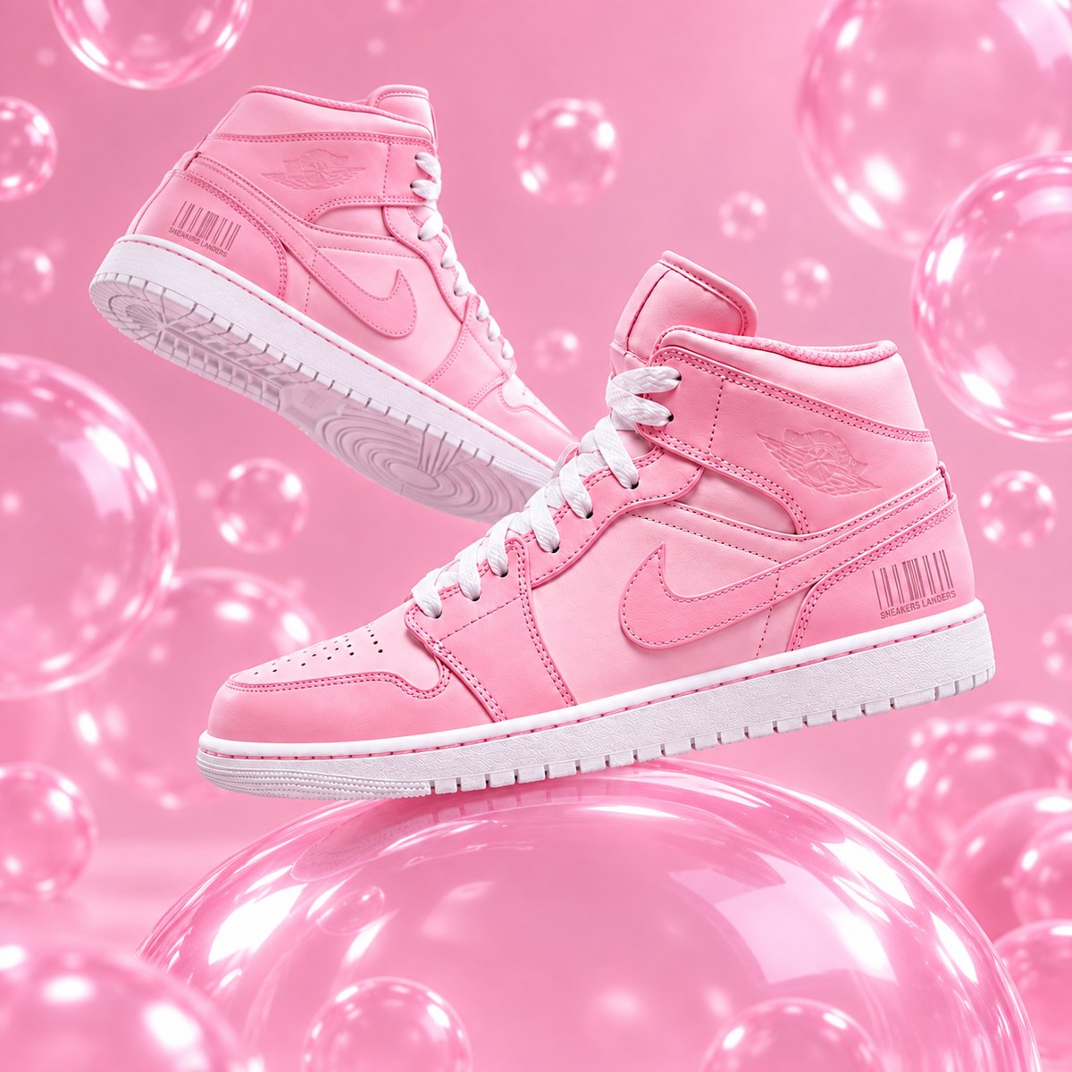 Nike Air Jordan 1 Mid Bubble Gum – Rose & Rose dragée – vue 3, création Sneakers Landers