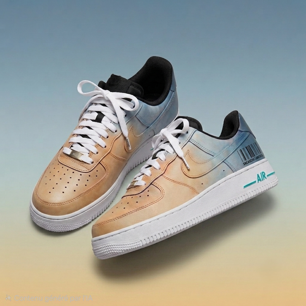 Nike Air Force 1 Horizon – Bleu & Sable – vue 2, création Sneakers Landers