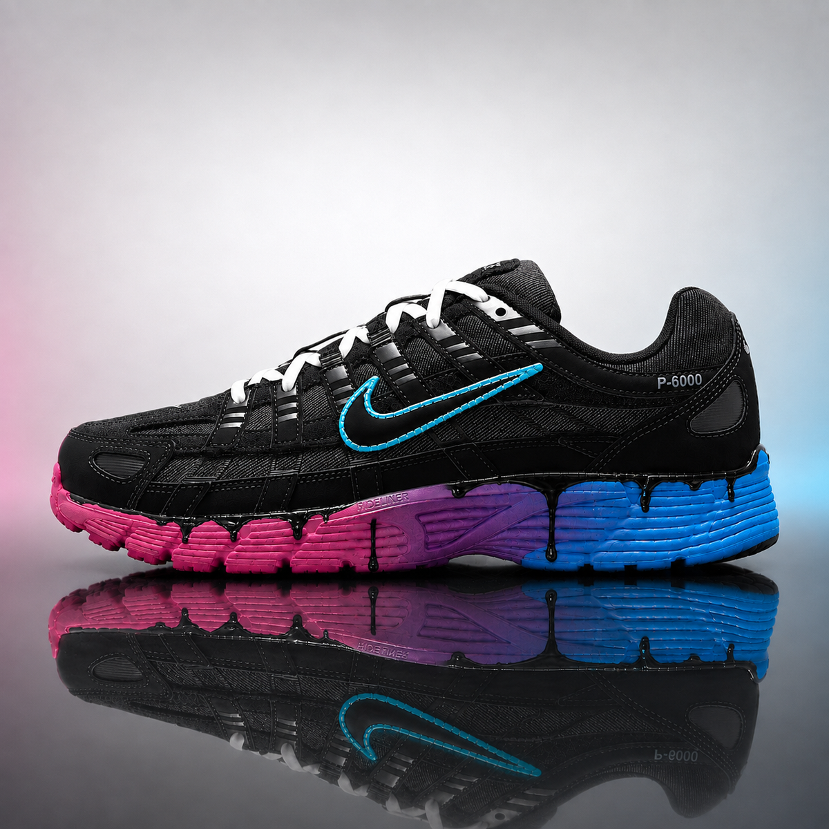 Nike Air P6000 Cyber Punk - Rose & Bleu – vue 1, création Sneakers Landers