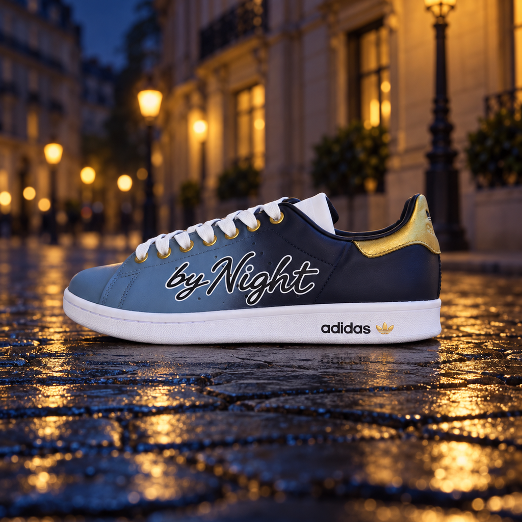 Adidas Stan Smith Sneakers Custom Peintes Paris by Night – Bleu & Or