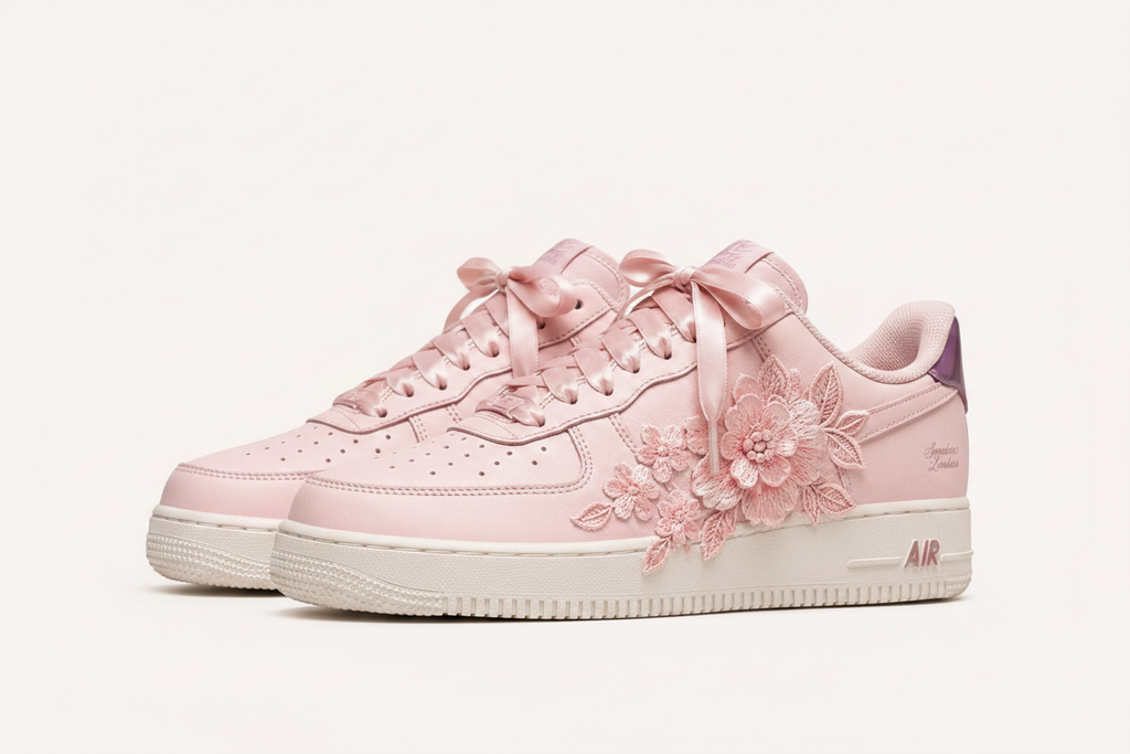 Nike Air Force 1 Wedding Force One – Rose Poudré & Blanc – vue 3, création Sneakers Landers