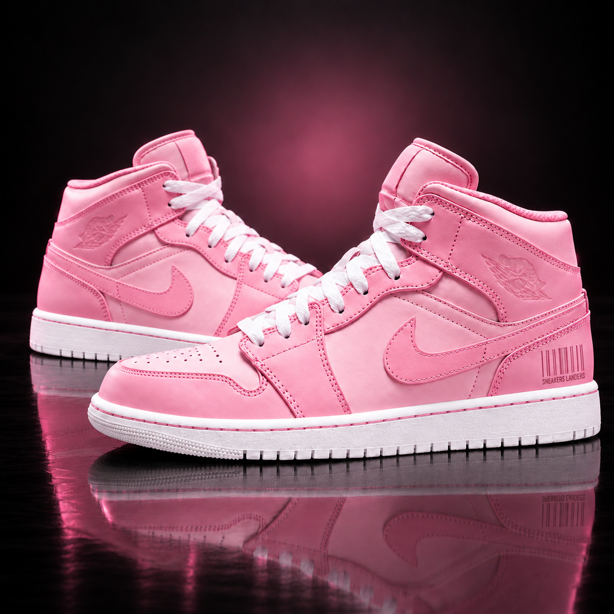 Nike Air Jordan 1 Mid Bubble Gum – Rose & Rose dragée – vue 2, création Sneakers Landers