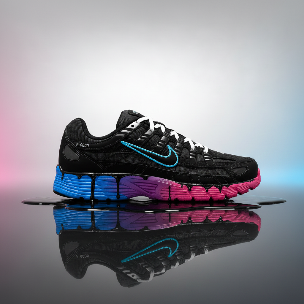 Nike Air P6000 Cyber Punk - Rose & Bleu – vue 4, création Sneakers Landers