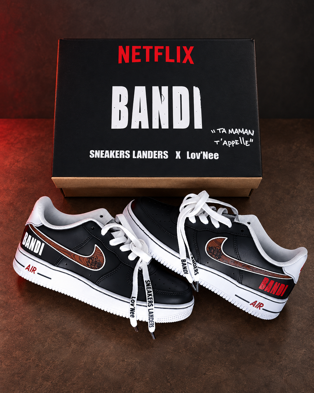 Création sur mesure Bandi réalisée pour l’artiste Lov’Nee par Sneakers Landers